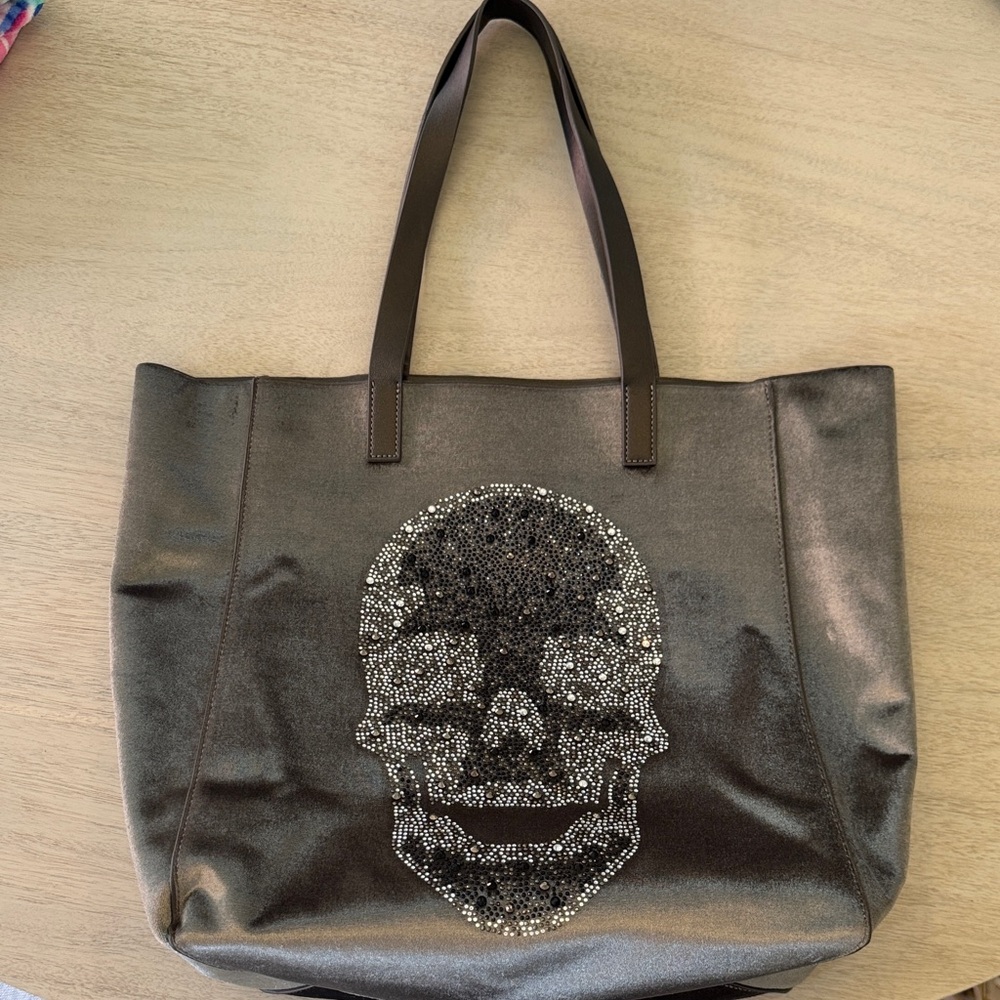 Glamorous Brown Skull Embellished Tote Bag
